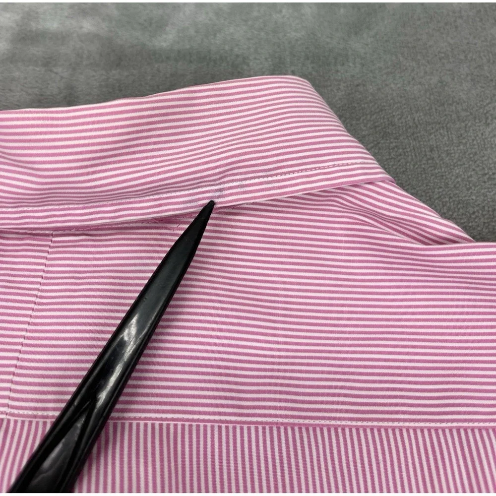Polo Ralph Lauren Shirt Men 17/43 Pink Striped Back Pleat Button Up Long Sleeve